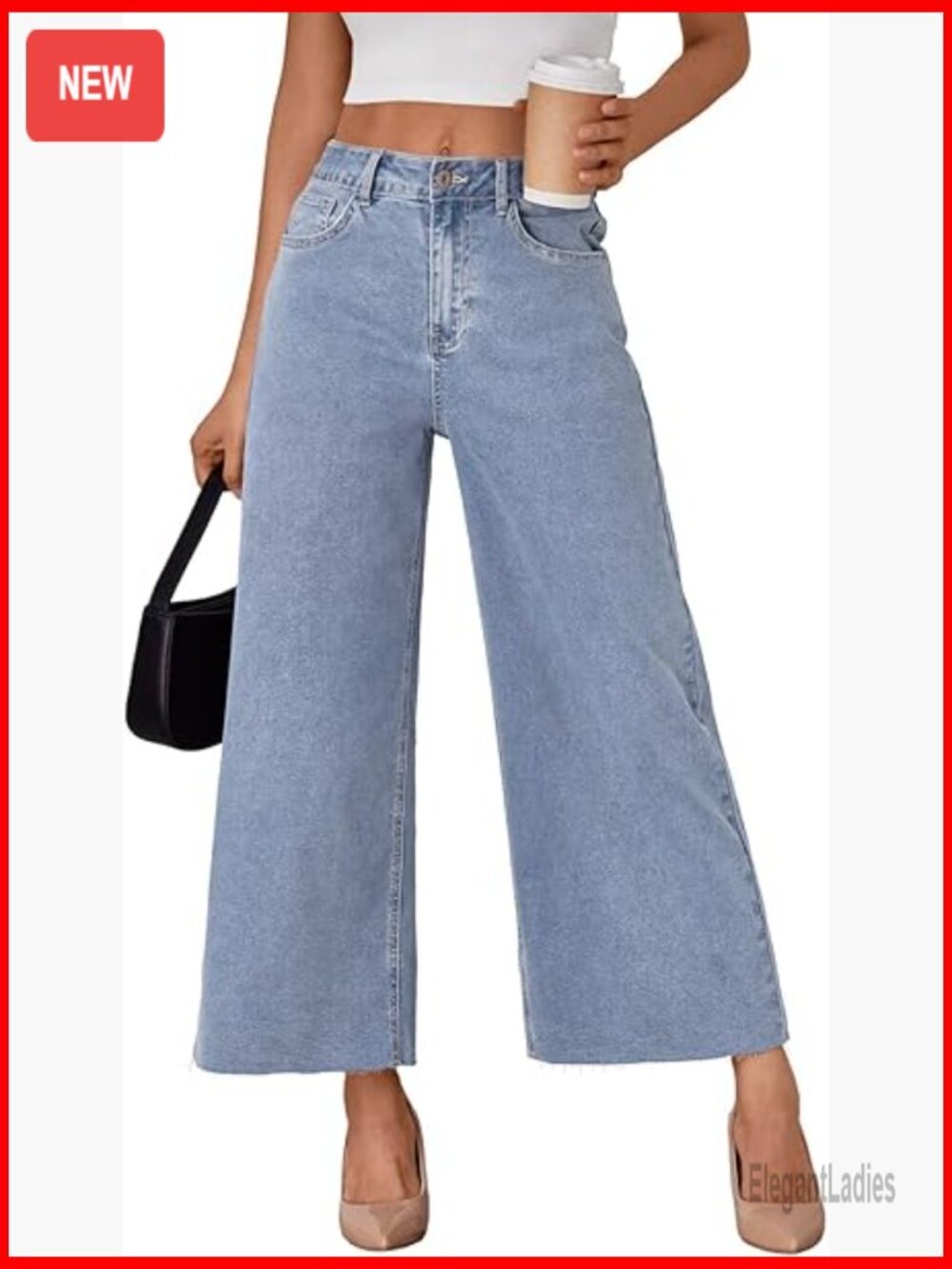 High Waisted Wide Leg Jeans Stretchy Barrel Baggy Ankle Cropped Raw Hem